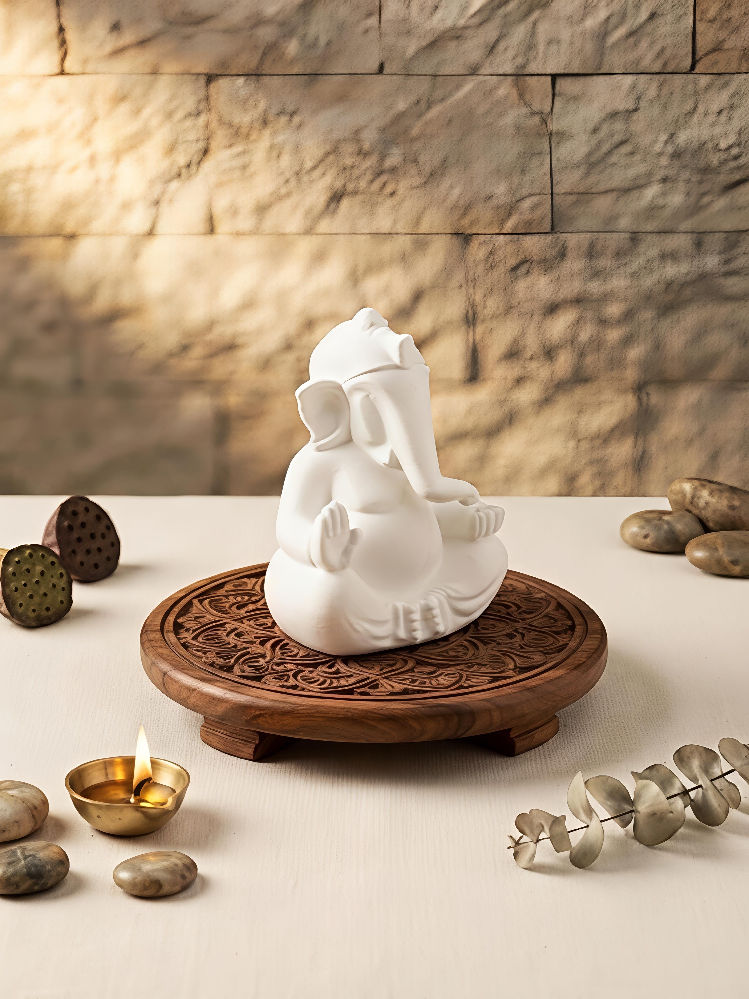Modern White Ganesha Murti for Home Altar & Decor