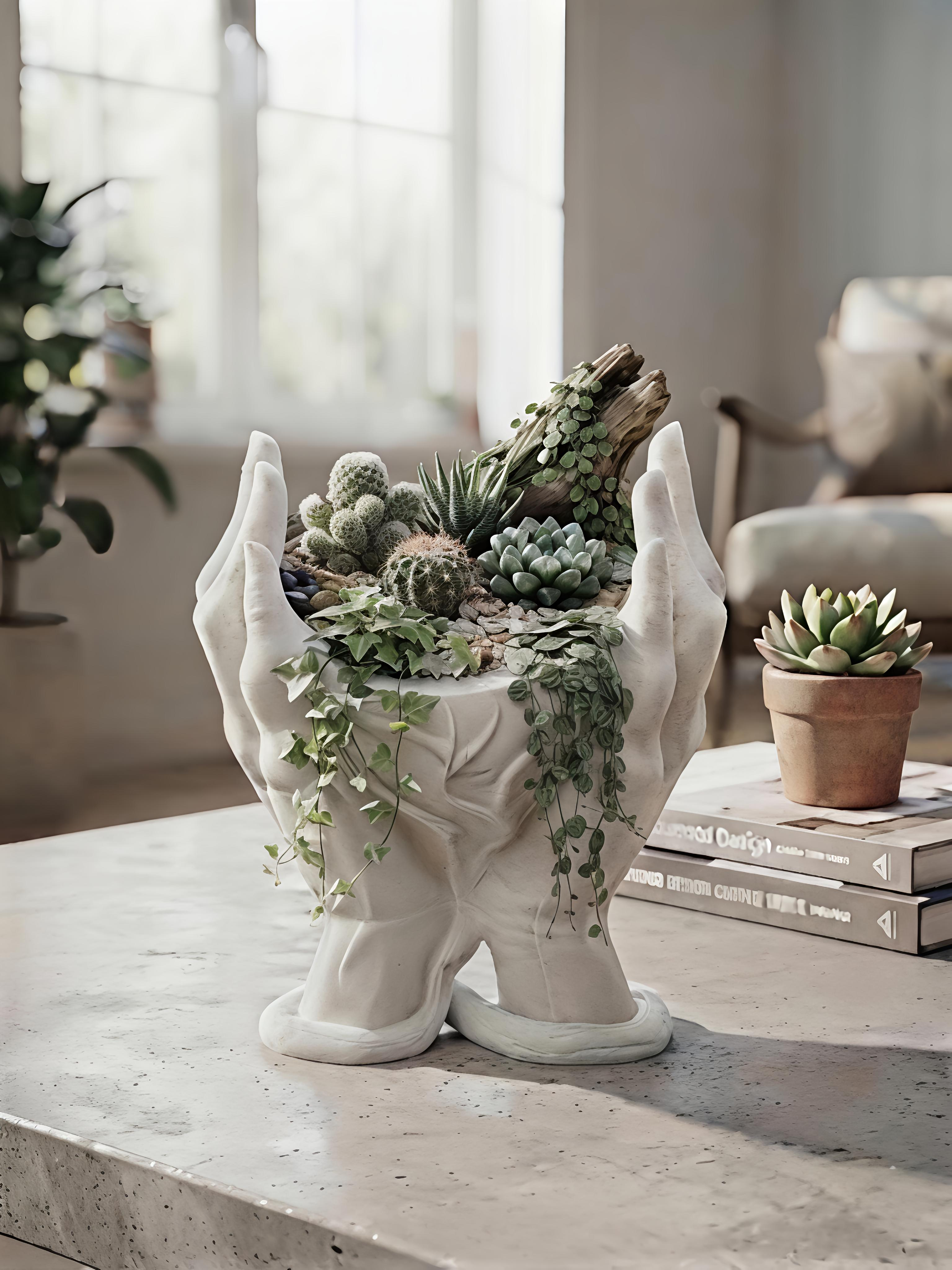 Cupped Hands Planter – 3D Printed Sculptural Succulent Pot