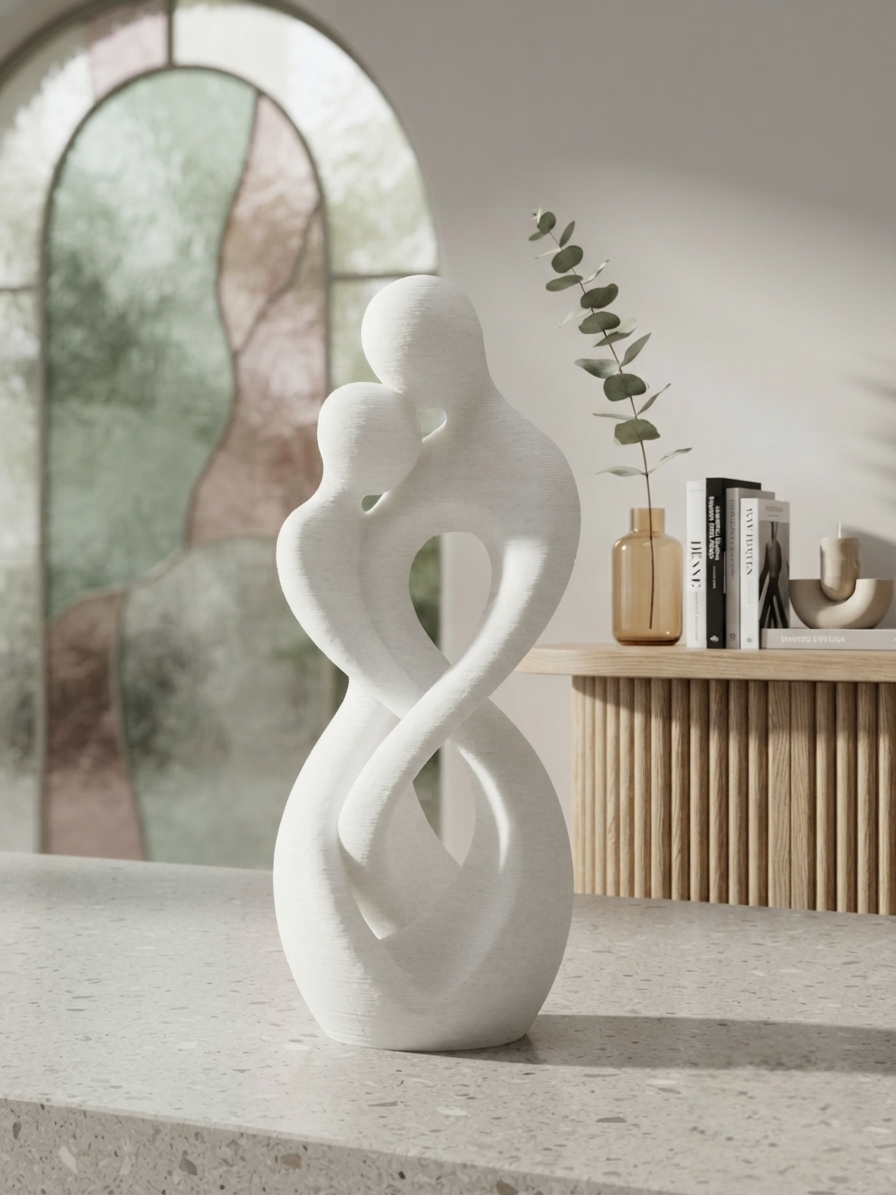 Eternal Bond Couple Sculpture – 3D Printed Abstract Matte White Decor
