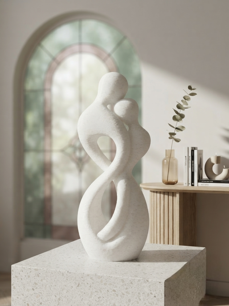 Eternal Bond Couple Sculpture – 3D Printed Abstract Matte White Decor
