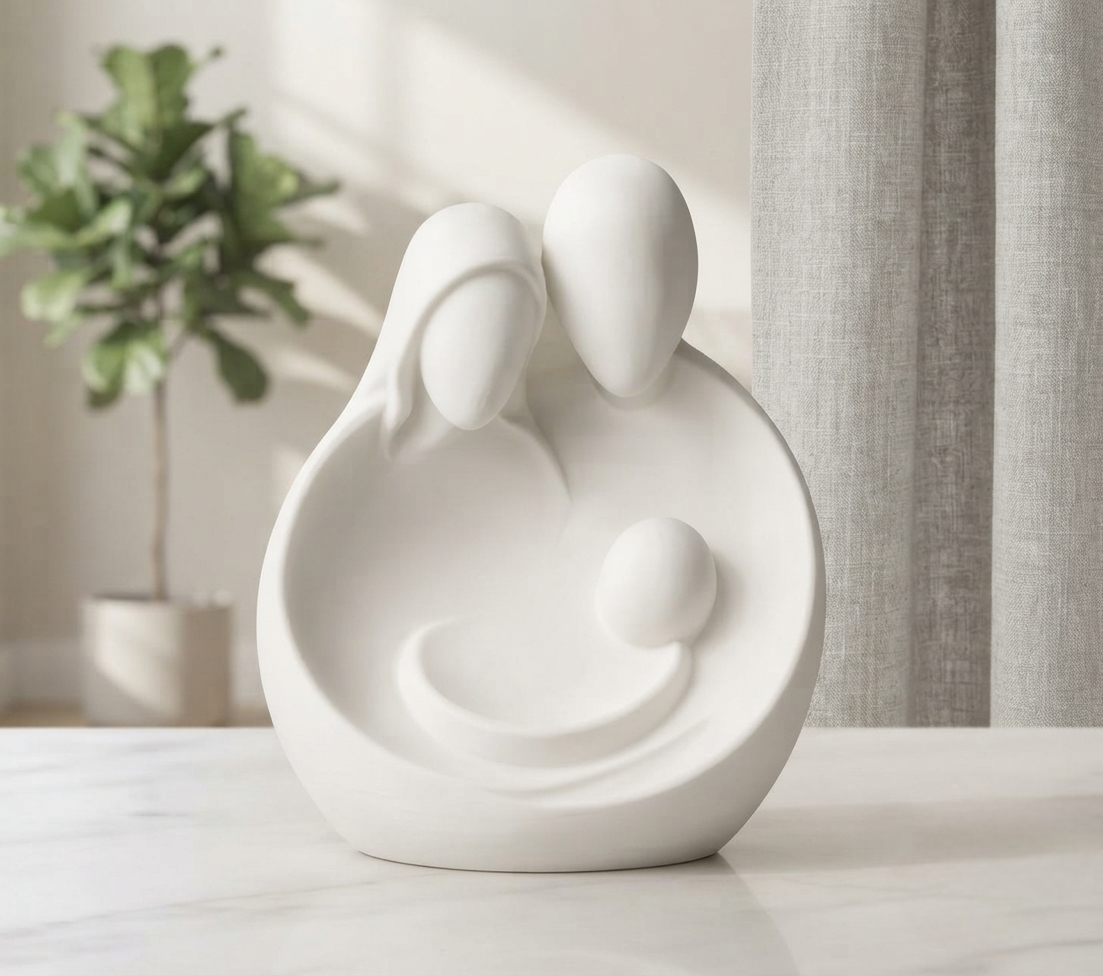 Family Embrace Sculpture – 3D Printed Abstract Matte White Decor