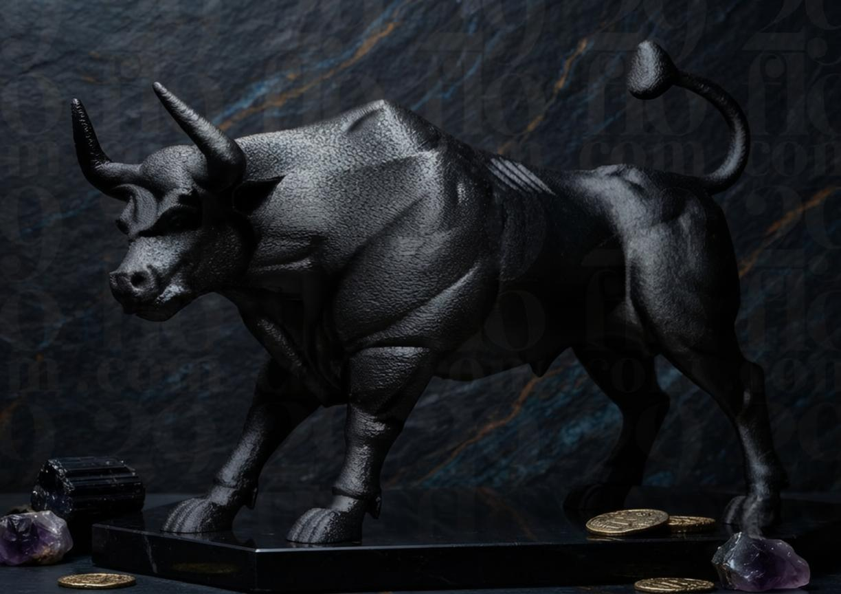 Charging Bull Statue – 3D Printed Matte Black Sculpture
