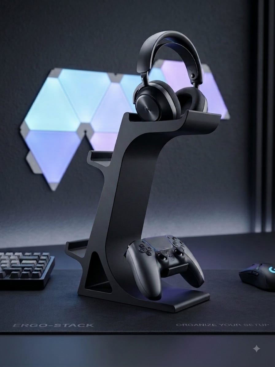 2-in-1 Gaming Headphone & Controller Stand – Sleek Desk Organizer
