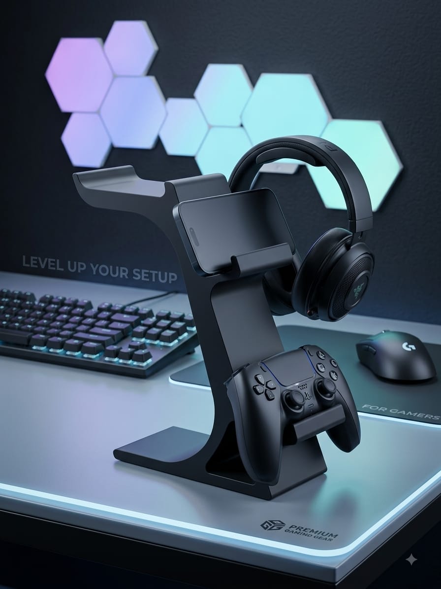 2-in-1 Gaming Headphone & Controller Stand – Sleek Desk Organizer